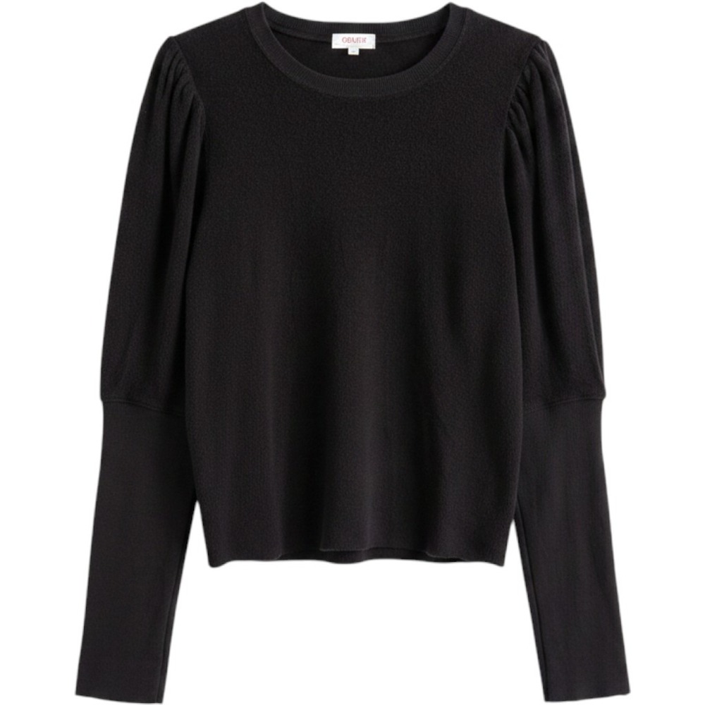 Goldie Lewinter Top Womens S Black Good Puff Sleeve Cotton Terry Crew Neck